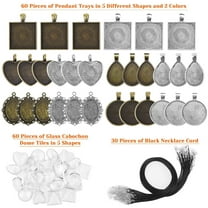 90Pcs Pendants Trays Set for Jewelry Making Including 30Pcs Bezel Blanks, 30Pcs Glass Cabochons and 30Pcs Necklaces Cords for Necklace Making