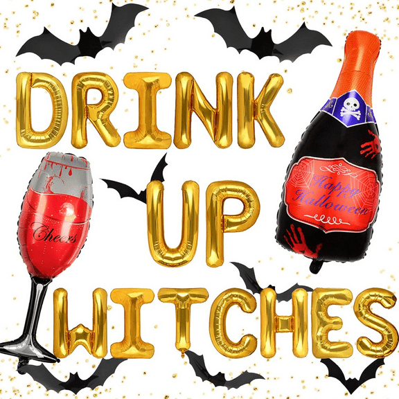 Golden witch balloons, witch decoration, witch banner, witch sign, party decorations, Halloween, bachelorette party