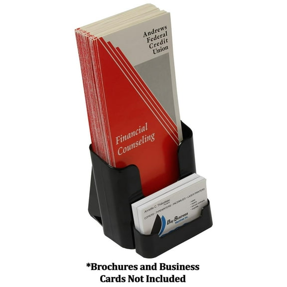 Black Plastic Leaflet Pocket With Removable Business Card Holder, Wall Mounted Or Countertop Use - Sold In Sets Of 60