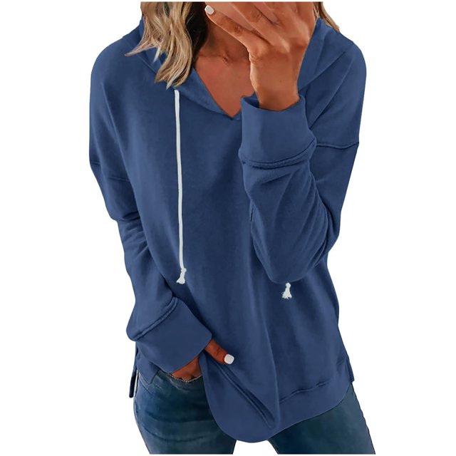 Yuyuzo Womens Sweatshirt Hoodies Fall Casual Long Sleeve Drawstring Hooded Pullover Solid Color Tops Blouse