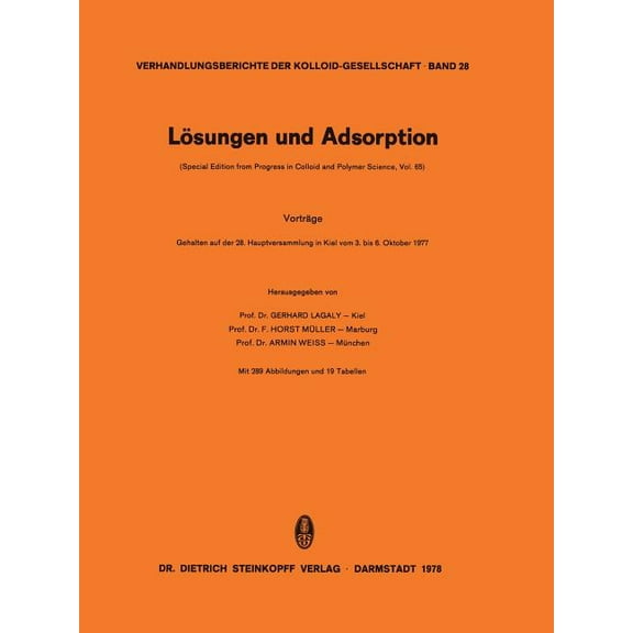 Progress in Colloid and Polymer Science Lösungen Und Adsorption, Book 65, (Paperback)