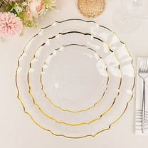 Balsa Circle 10 Clear 10" Disposable Plastic Salad Dinner Plates Gold Scalloped Rim Party Events Decorations