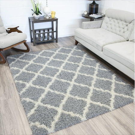 Ottomanson Ultimate Shaggy Contemporary Moroccan Trellis Design Area Rug