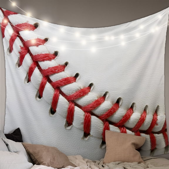 Baseball Tapestry for Bedroom Wall Hanging Tapestry, Red White Texture Sports Ball Minimalist Ceiling Backdrop Tapestries Poster Blanket Wall Decor for Teens Room Living Room Dorm 55" x 73"