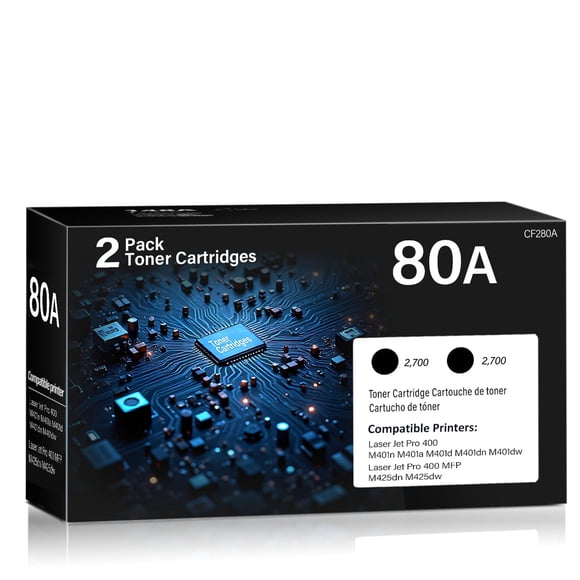 Cartucho de tóner 80A (paquete de 2) negro compatible con HP LaserJet Pro 400 M401n M401dn M401dw