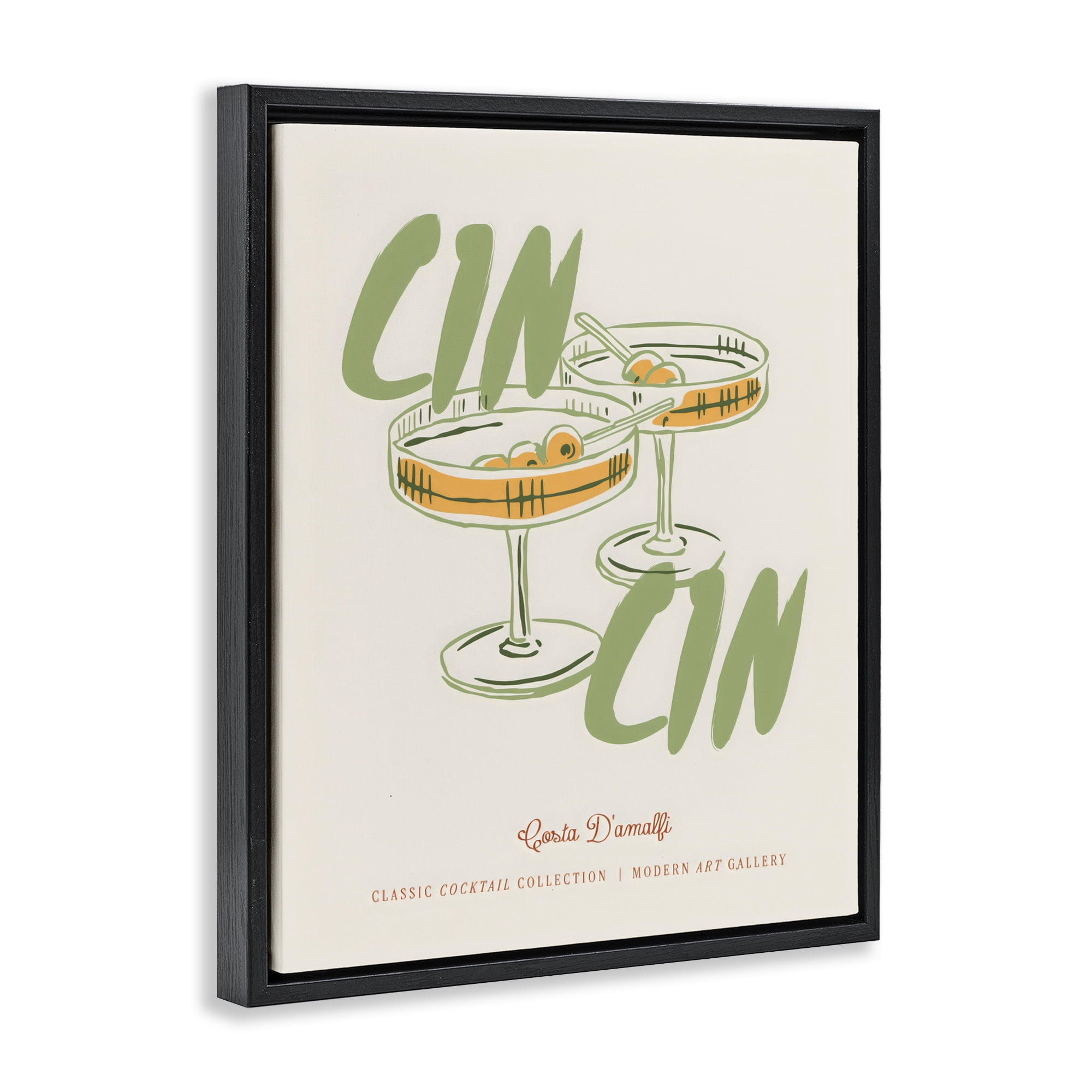Stupell Industries Cin Cin Amalfi Cocktail Black Framed Floater Canvas Wall Art, design by The Prints Vibe