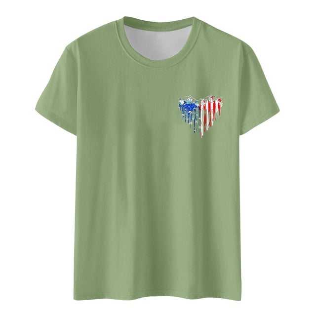 Hauts pour Femmes Jour de l'Indépendance Drapeau Col Rond Imprimé Lettre Manches Courtes Chemises pour Femmes Vert TG
