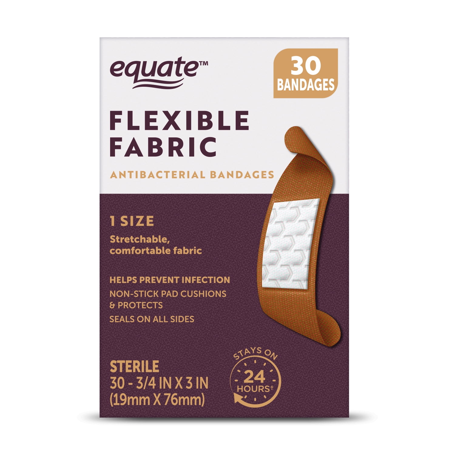 Equate Flexible Fabric Antibacterial Bandages, 30 Count