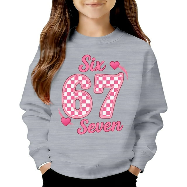 Liyamei Chandail en Molleton Décontracté à Col Rond pour Filles Manches Longues Chandail Doux Coupe Ample Imprimé Graphique pour Jeu Quotidien et École Gris, 3-4 Ans