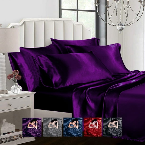 Ahmedani Linen Y Satin Sheet 6 Pcs, Purple Bedding Sets King Size Uk