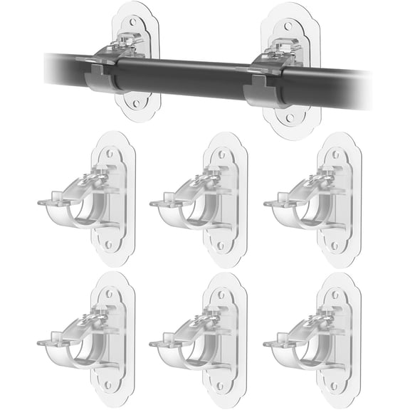 6-Pack No Drill Needed Curtain Rod Holders, Self Adhesive Rod Brackets, Multipurpose Nail Free Stick on Curtain Rod Hooks, Curtain Hangers for Dorm, Bathroom, Bedroom, Livingroom Decor