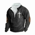 thumbnail image 4 of Aobny 1/4 Zip Men's Polo Shirts Gray Pullover Christian Mock Neck Streetwear Men Hoodie,S, 4 of 5