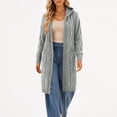 thumbnail image 6 of Long Cardigans for Women Plus Size Hooded Knit Sweaters Elastic Cuffs Casual Ribbed Open Front Cardigan Soft Stretchy Long Sleeve Pullover with Pocket, 6 of 8