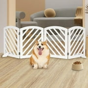 dCee Freestanding Wooden Pet Gate Extra Wide 81 in, Solid Acacia Wood Foldable Dog Gate with 4 Panels & 2