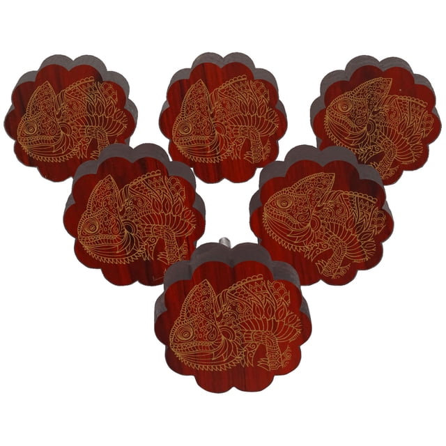 IBA Indianbeautifulart Boutons de Meubles Gravés Rouges, Lot de 10