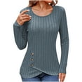 thumbnail image 1 of Timegard Blouse for Women Long Sleeve Ribbed Round Neck Button Tops Fall Winter Casual Comfy Tunic Tops, 1 of 7