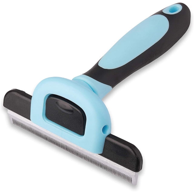 Pets First Cepillo profesional para mascotas - Herramienta de aseo y depilación para gatos y perros - Reduce la caída y el pelo muerto, azul