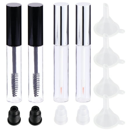 

NUOLUX 12pcs 10ml Empty Clear Lip Tube Eyeliner Tube Mascara Tube Funnel Set (2pcs Eyelash Tube + 2pcs Eyeliner Tube + 4pcs Funnel + 2pcs Black Stopper + 2pcs White Stopper)