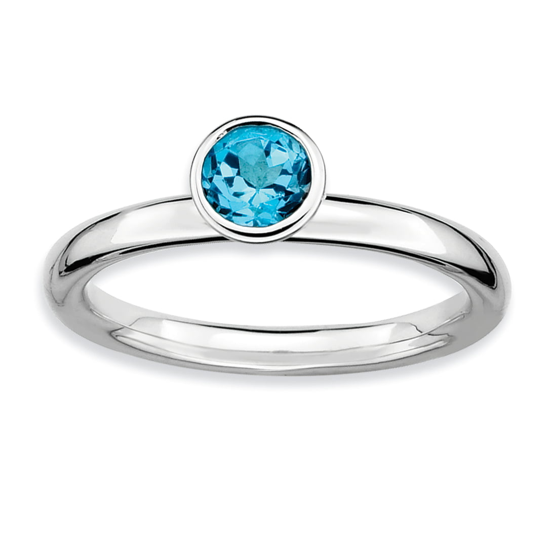 Stackable Expressions Sterling Silver Low 5mm Round Blue Topaz Ring 