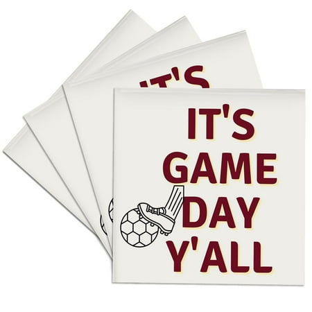 3drose, Text of Its Game Day Yall, Set of 4 Ceramic Tile Coasters