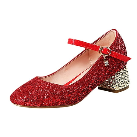 

Youmylove Children Girl Casual Shiny 4.5cm High Heel Shoes Closed Toe Hook And Loop Buckle Party Wedding Princess Shoes Child Leisure Footwear Prewalker
