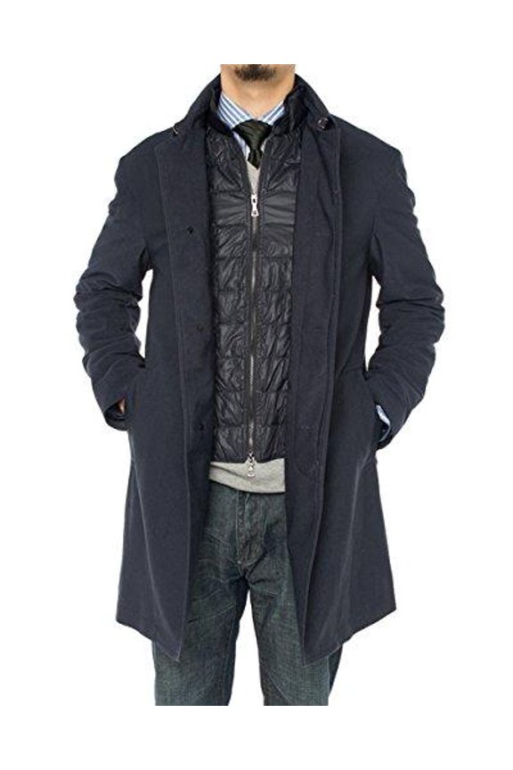 Mens Navy Blue Coat Luciano Natazzi Insulated Lining Walker