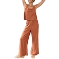 thumbnail image 6 of Biekopu Women's Summer 2 Piece Outfits,Solid Color Cami Tops Elastic Band Wide Leg Pants Set, 6 of 9