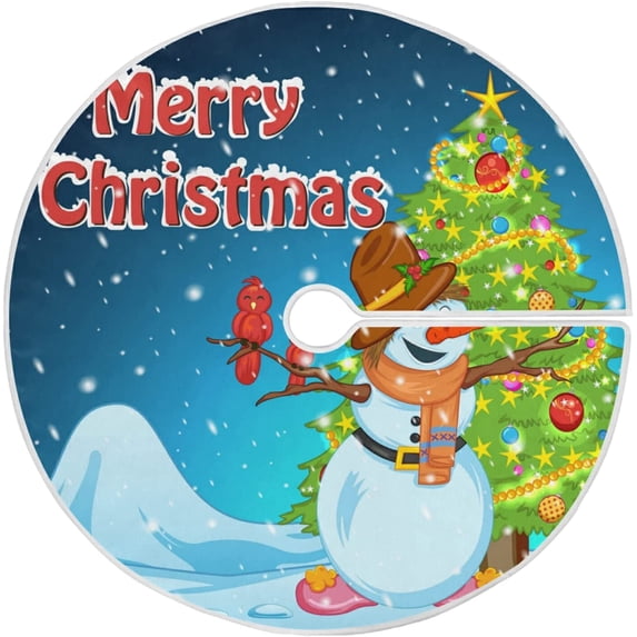 FMSHPON Snowman Xmas Christmas Tree Skirt Stand Mat for Holiday Party Decoration Indoor Outdoor 36 inches