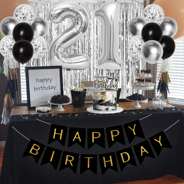 21st Birthday Decorations Silver And Black Finally Legal For Him Men Happy 21 Years Old Party Supplies Balloon Banner Cake Topper Com