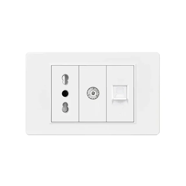 White Italy Chile Outlet with USB Smart Type-c Fast Charging,Dual USB Wall Socket Chile Plugs Plastic Panel Light Switch Sat TV