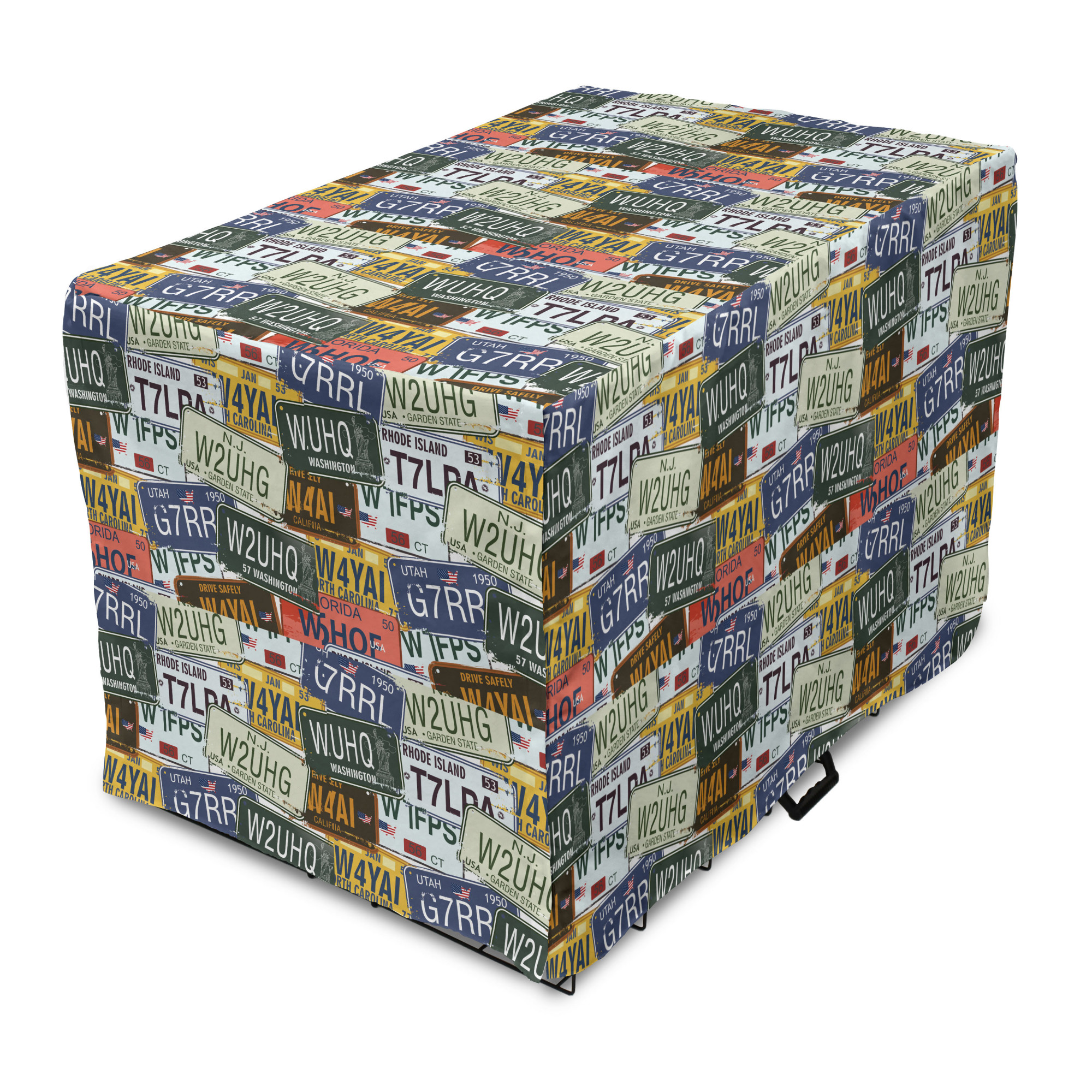 Vintage Dog Crate Cover Original Retro Style License Plates Photo Inspiration