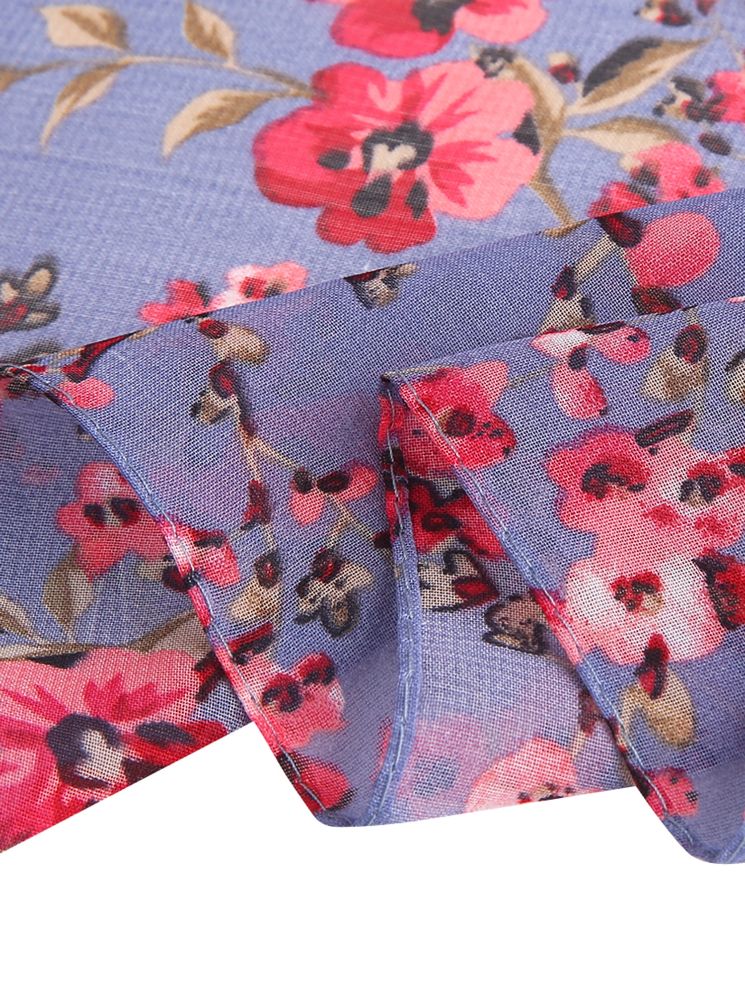 Unique Bargains Chiffon Long Chiffon Shawls Beach Scarf Silk Scarf Floral Print Scarves Denim Blue