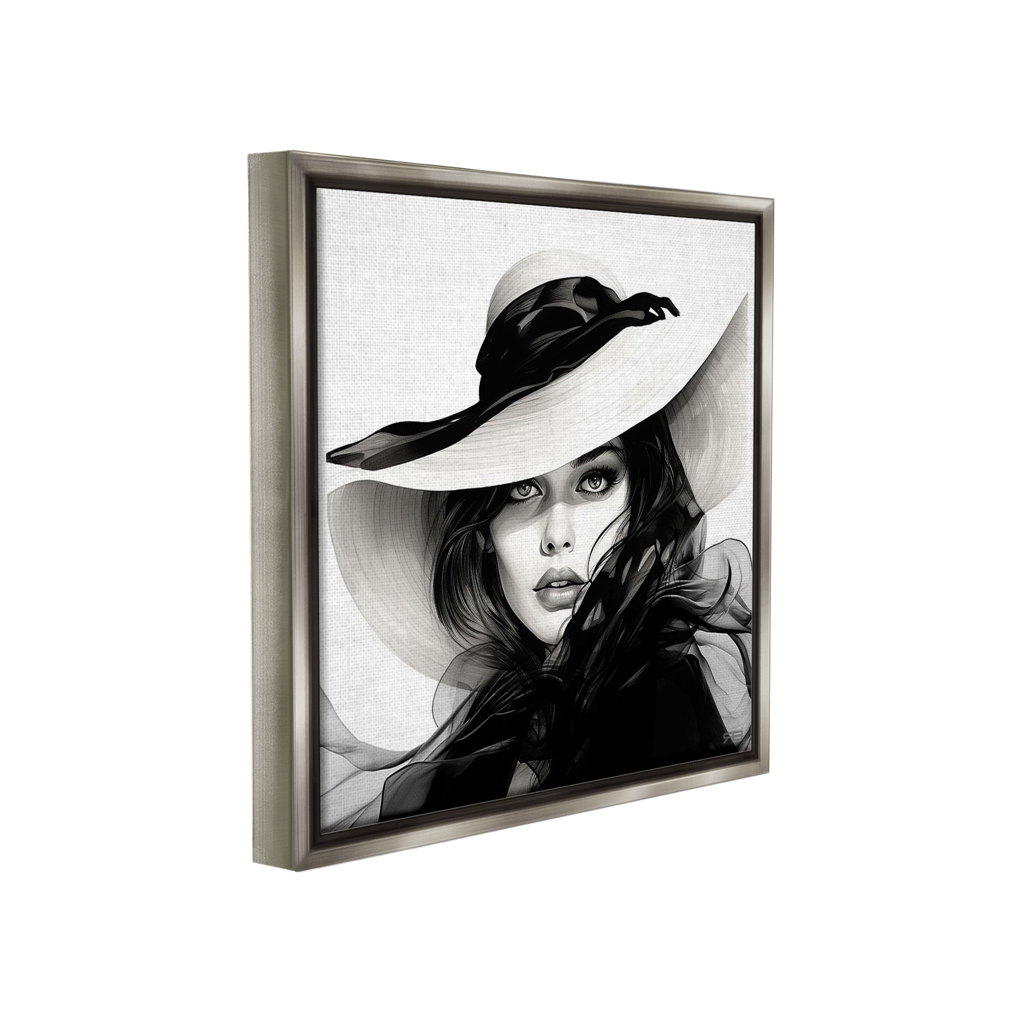 Stupell Industries Chic Woman Gazing Beauty & Fashion Painting Gray Floater Framed Canvas Art Print Wall Art, 25 x 25
