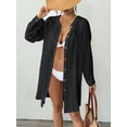 thumbnail image 2 of Bsubseach Fashion Womens Hooded Button Down Swimsuit Cover Up Roll Sleeve Beach Shirt Dress Cover-ups S-XXL, 2 of 6