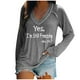 thumbnail image 1 of KIHOUT - Blusas casuales para mujer, liquidación 2024, moda clásica, estampado de letras, cuello en V, blusas básicas holgadas, camisetas de manga larga, blusas tipo túnica para otoño, 1 of 4