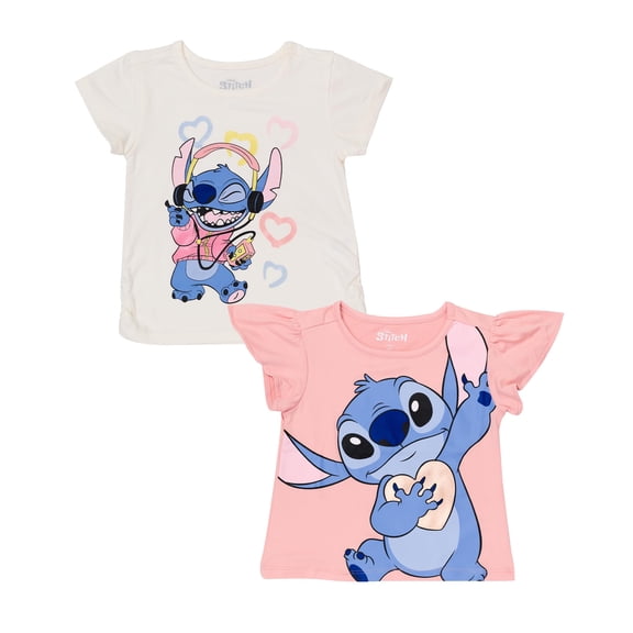 Disney Lilo & Stitch 2-Pack Short Sleeve T-Shirt, Girls Cute Outfits for Toddlers (Rose, 5T)