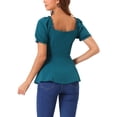thumbnail image 3 of TOP PEPLUM CON VOLANTES PARA MUJER INSPIRADO CHIC CUELLO CORAZÓN MANGA PUFF BLUSA ELEGANTE S AZUL VERDE, 3 of 6