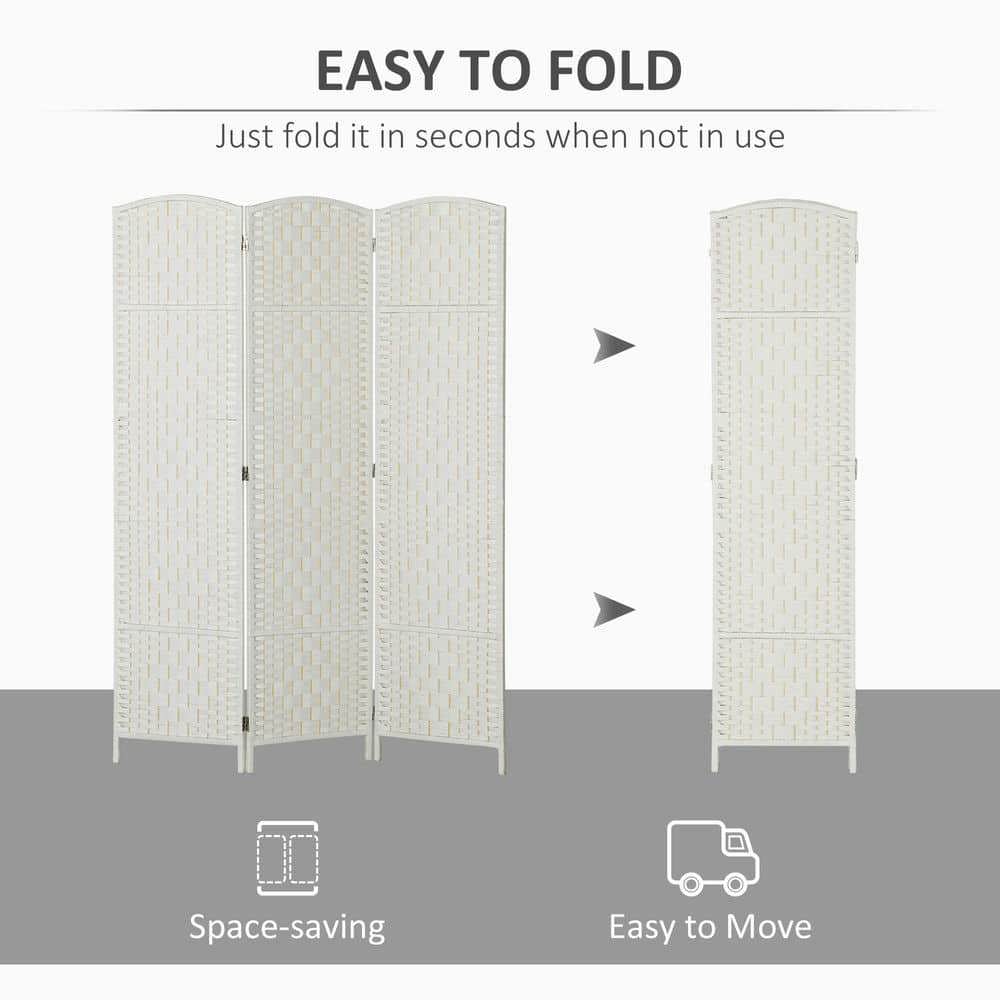 Spaco 3 Panel Folding Privacy Screen, 6FT Tall Portable Weave Partition Wall Divider, Room Divider for Indoor as Living Room, Entryway, White