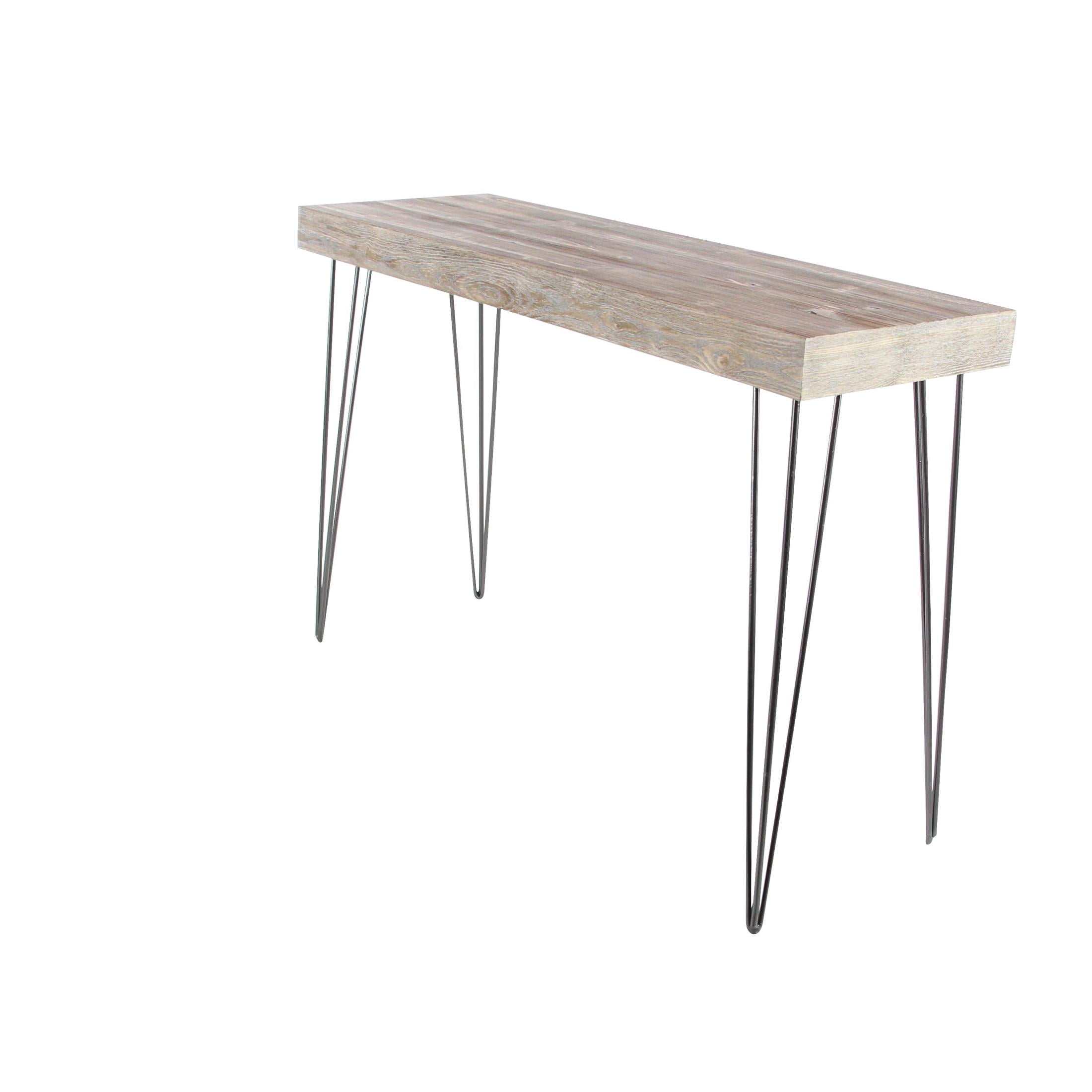 DecMode 47" x 31" Brown Wood Rectangular Console Table with Black Metal Hairpin Legs, 1-Piece