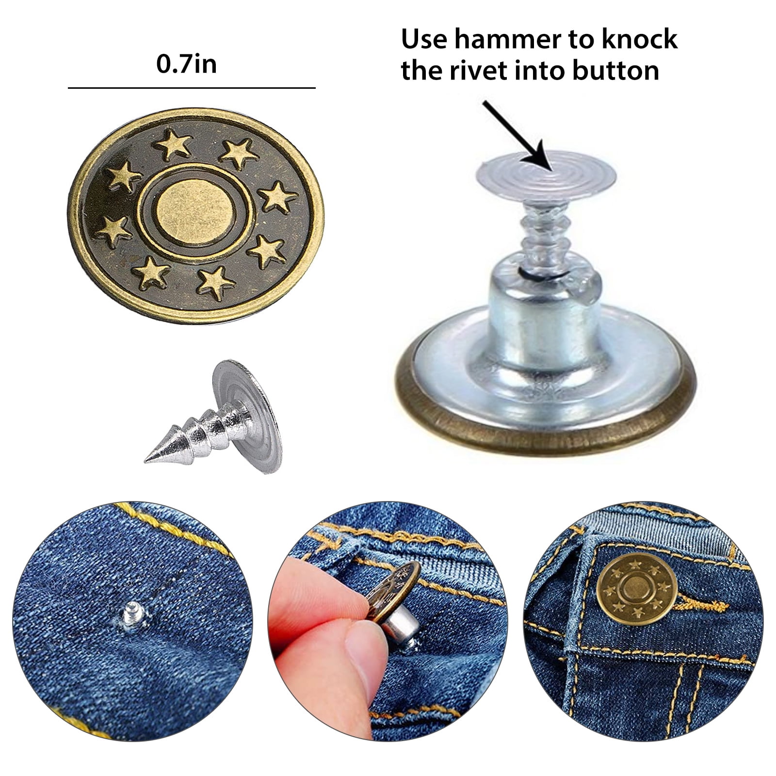 40 Sets Jeans Button Replacement, TSV Metal Tack Buttons Replacement, 20mm  and 17mm Adjustable Instant Button, Repair Kit for Sewing Pants, Leather  Craft, and Backpack 