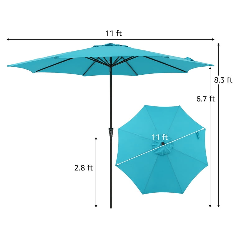 11' Patio Umbrella, Outdoor Table Market Large Umbrella with 8 Steel Ribs and Crank, Turquoise 11' Patio Umbrella, Outdoor Table Market Large Umbrella with 8 Steel Ribs and Crank, Turquoise