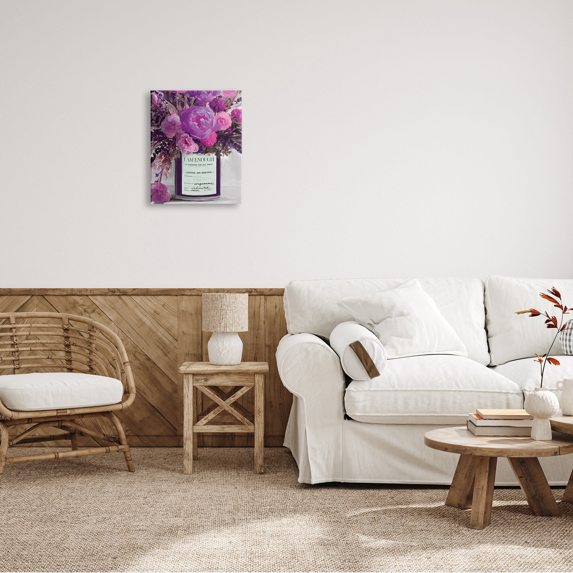 Stupell Industries I Am Enough Inspirational Phrase Purple Pink Flowers, 24 x 30,Design by Kamdon Kreations