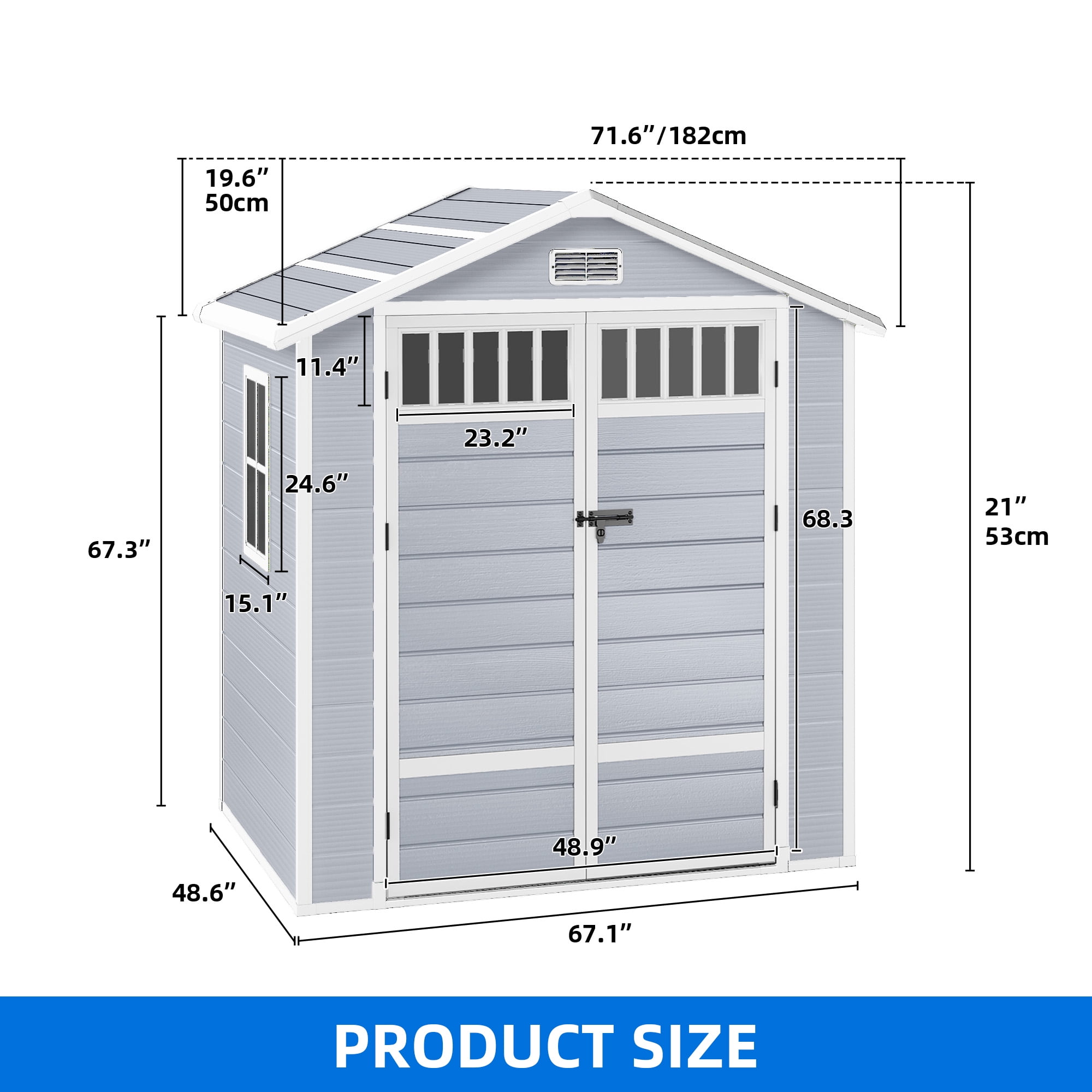 Dextrus 6x4.4 FT Outdoor Storage Shed with Floor and Window, Large Storage Shed with Lockable Door, and Vents, Light Gray