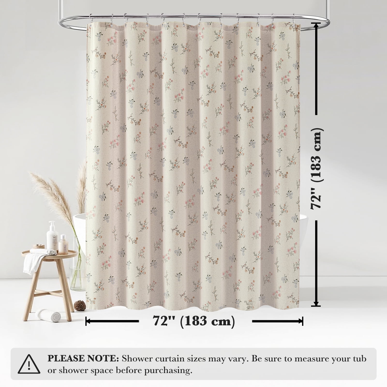 Seasonwood Floral Shower Curtain,French Country Fabric Shower Curtain for Bathroom Decor,12 Hooks,Beige,72"x72"