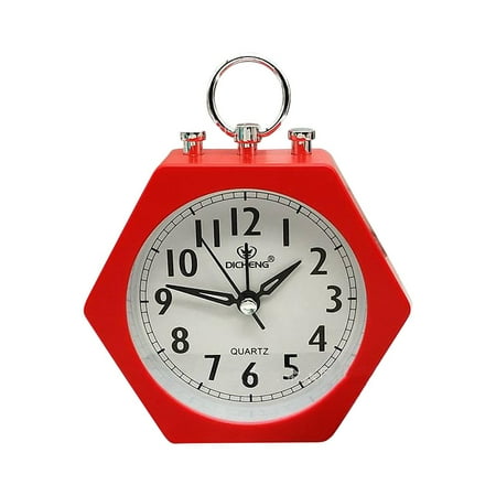 Byujiro Hexagonal Twin Bell Analog Alarm Clock Bedside Clock Compact Portable Wake Up Clock Loud Table Clock
