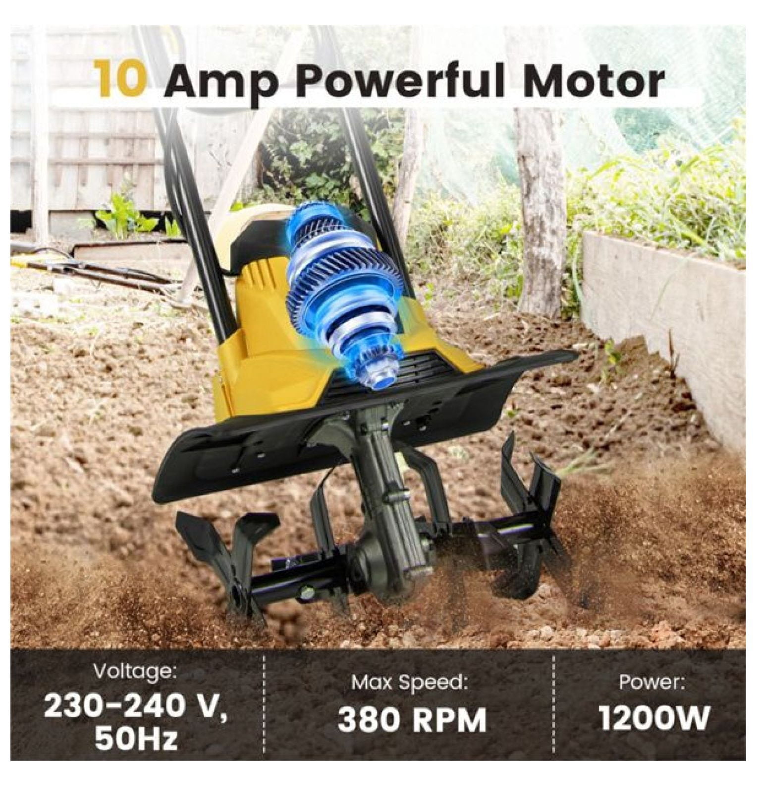10 Amp Electric Tiller - 380 RPM Garden Cultivator, 14" Working Width, 4 Blades, Foldable Handle for Soil Preparation