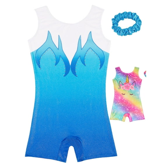 3-12T Girls Gymnastics Leotards Sparkly One-Piece Pro Kids Unitard Biketards with Shorts