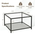 thumbnail image 3 of Costway Glass Coffee Table 27.5 Inch 2-Tier Square with Mesh Shelf Living Room Transparent, 3 of 10
