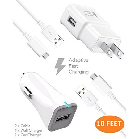 Nexus 5 Charger LG Nexus 5 Charger (10 FEET) Micro USB 2.0 Cable Kit by TruWire - {Wall Charger + Car Charger + 2 Cable} True Digital Adaptive Fast Charging uses dual voltages for up to 50% faster charging! ()