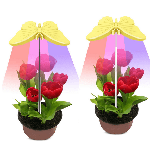 2 Packs Butterfly Plant Grow Light, LEDs Full Spectrum Grow Light, Height Adjustable, 3 Lights Modes, Auto Timer